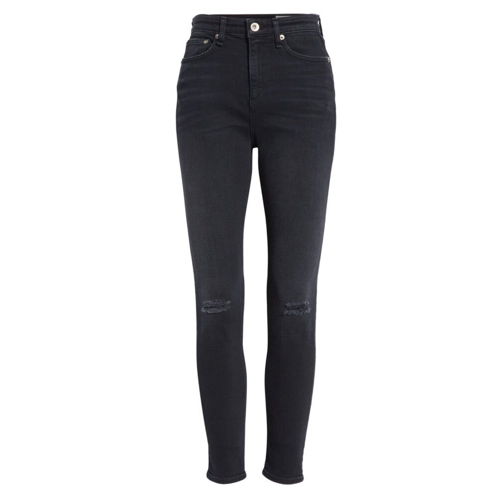 NWT Rag & Bone Nina High Rise Ankle Skinny in Roswell w/ Holes Stretch Jeans 25